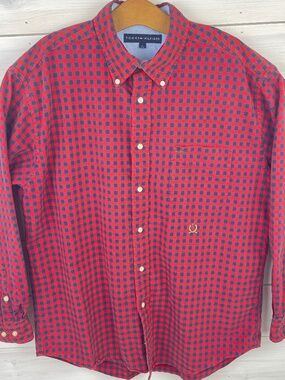 Vintage Tommy Hilfiger Red Blue Check Long Sleeve Button-down Mens Shirt